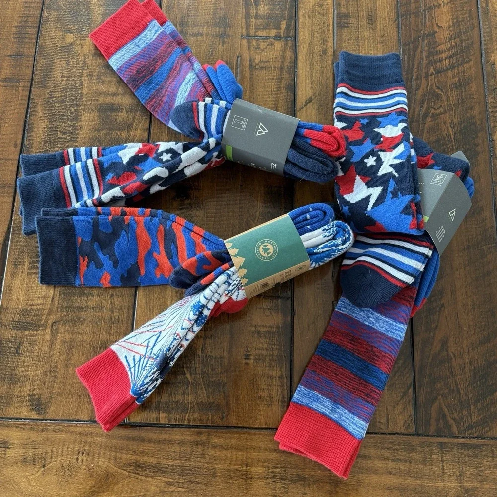 Lot Of 6 Pairs Ski Socks Mens‎ Womens Size L Fully Cushioned Blue/Red Unisex NEW